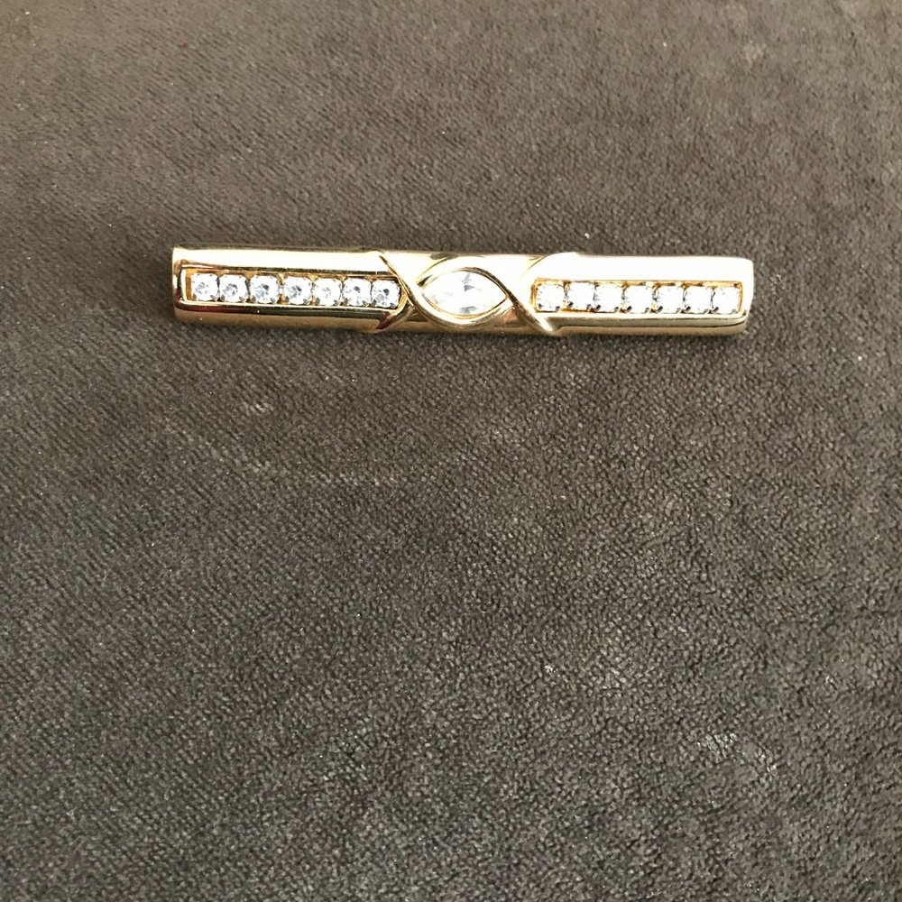 FLASH SALE Swarovski SAL Signed 1970s Bar Crystal Gold Tone Pin 2.75"Brooch